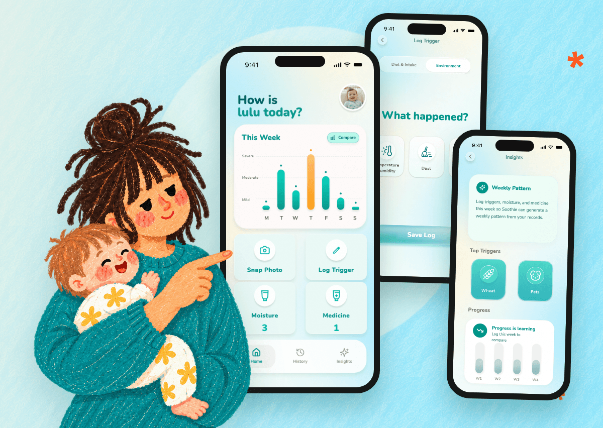 Soothie infant eczema tracking mobile interface